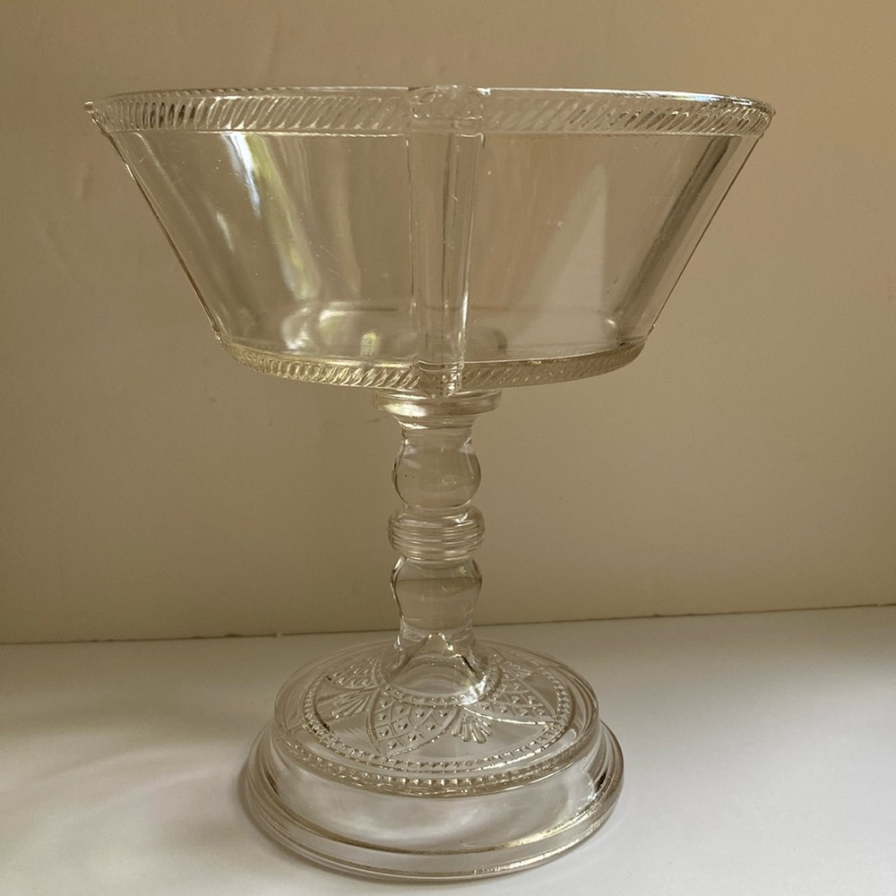 Vintage clear glass footed pedestal dish
